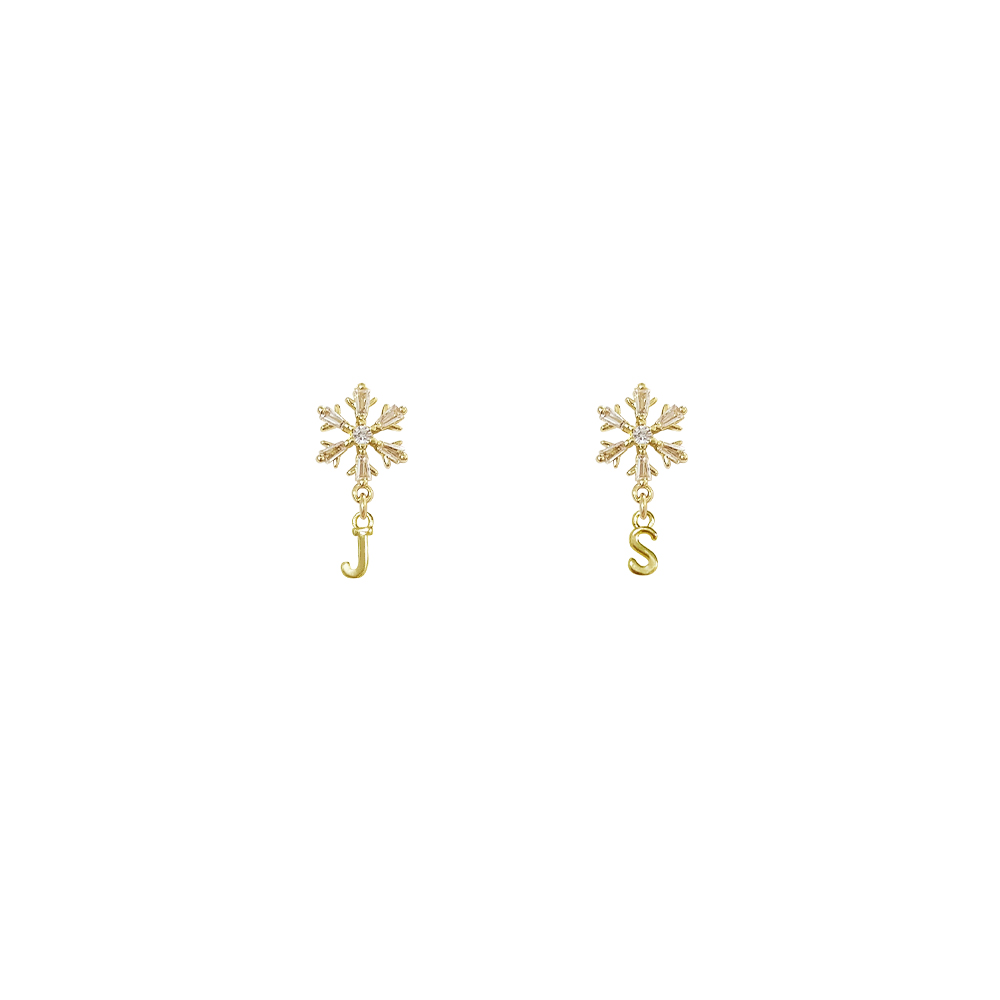 Personalised Earrings: Tiny Initial Sparkle Snowflake Studs